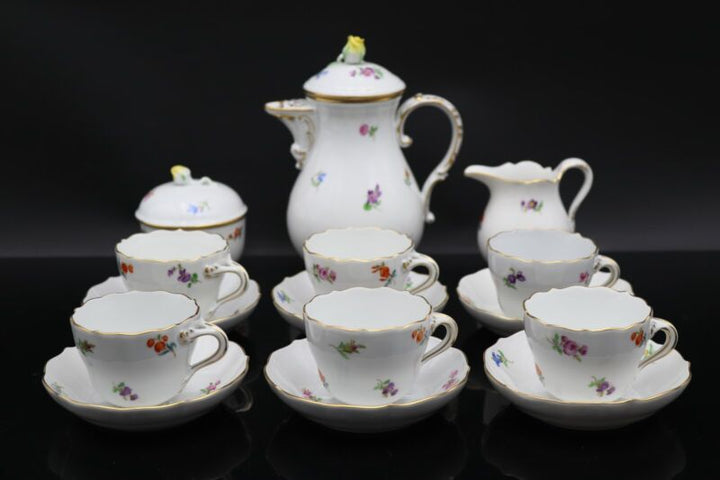 Meissen, mocha service, decor scattered flowers with gold, 15 pieces (220205)-