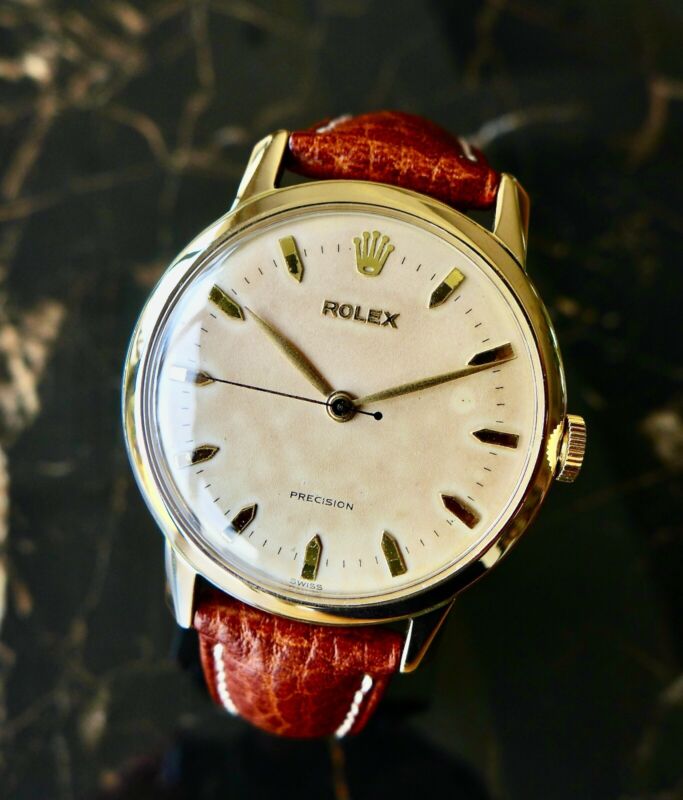 A STUNNING GENTS VINTAGE 1951 OVERSIZE (36MM) ROLEX PRECISION IN 18K SOLID GOLD