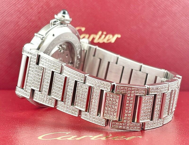 Cartier Pasha 42mm Beige Dial Custom Iced Out 8ct Genuine Diamonds Ref 2730