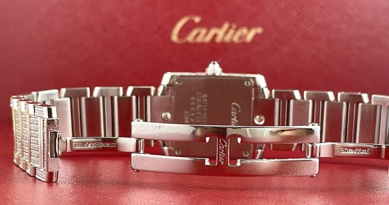 Cartier Tank Francaise Pink Pearl 20mm Custom Iced Out 3ct Genuine Diamonds 2384