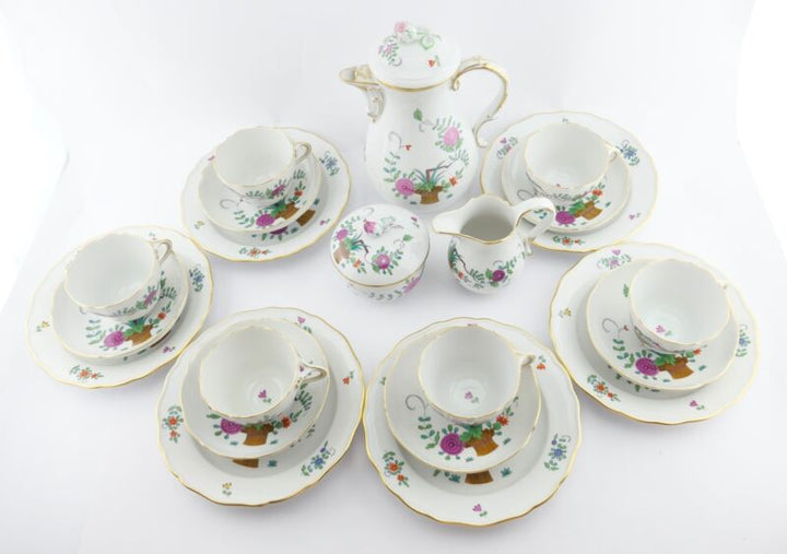 21pcs Meissen Sheaves Pattern Decor Coffee Service Gold Edge 6 People MINT-