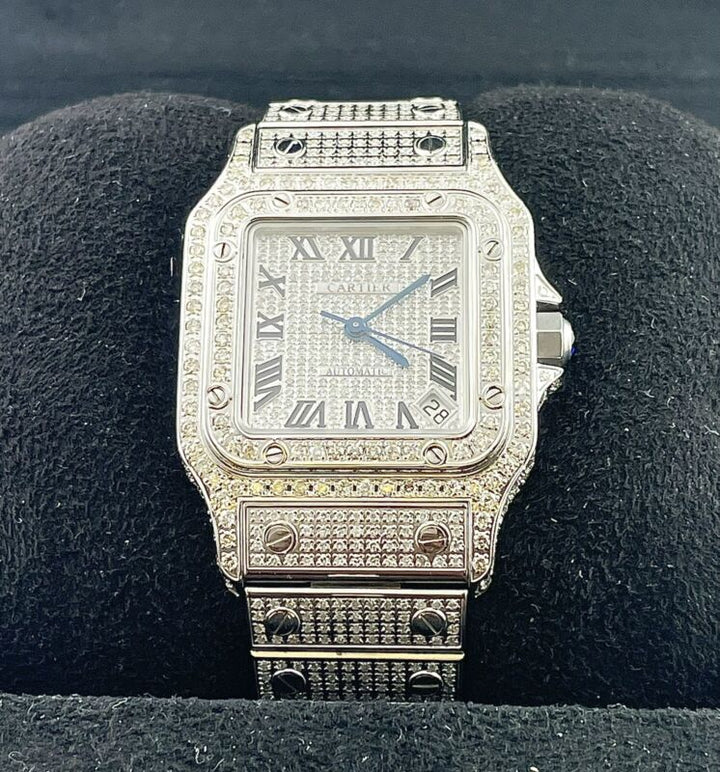 Cartier Ladies Santos Galbee 32mm Custom Iced 10ct Genuine Diamonds Ref 2823