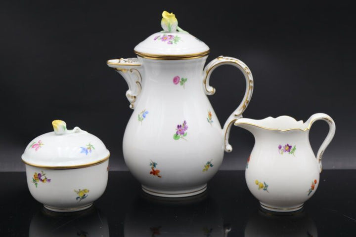 Meissen, mocha service, decor scattered flowers with gold, 15 pieces (220205)-