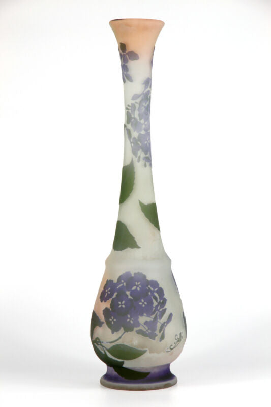 エミールガレ 紫陽花の花のくびれ型大型花瓶（スターガレ時代）アールヌーボー期
