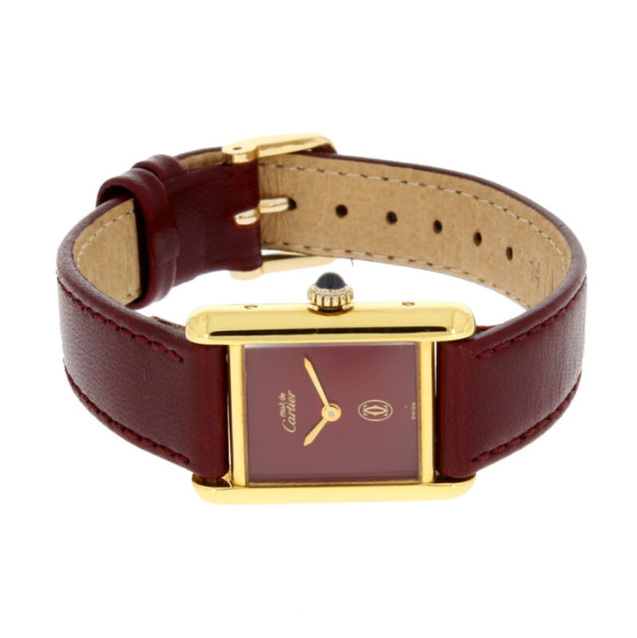 CARTIER Paris Tank Must Vermeil Ladies Silver Maroon Quartz Watch Circa 1990