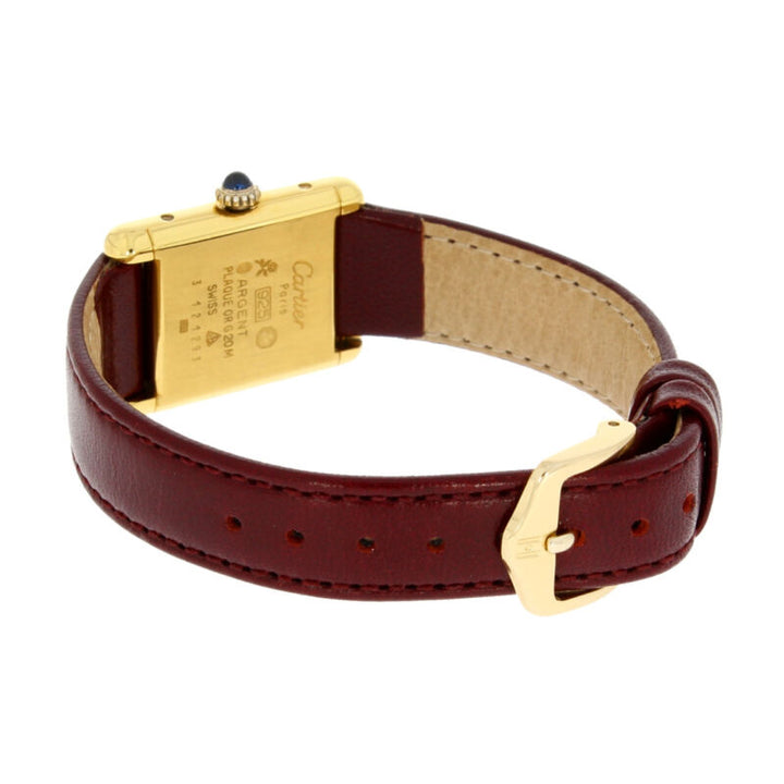 CARTIER Paris Tank Must Vermeil Ladies Silver Maroon Quartz Watch Circa 1990