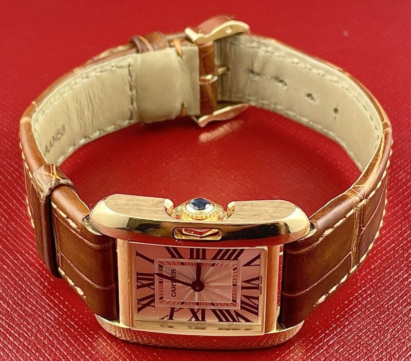 Cartier Tank 23mm Anglaise Rose Gold Silver Dial Ladies Watch Ref W1018255
