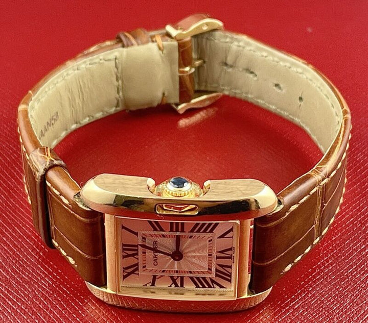 Cartier Tank 23mm Anglaise Rose Gold Silver Dial Ladies Watch Ref W1018255