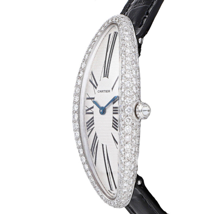 Cartier Baignoire Allonge Automatic White Gold Diamonds Ladies Watch WB510931