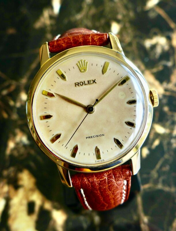 A STUNNING GENTS VINTAGE 1951 OVERSIZE (36MM) ROLEX PRECISION IN 18K SOLID GOLD