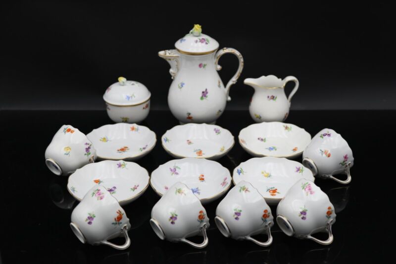 Meissen, mocha service, decor scattered flowers with gold, 15 pieces (220205)-