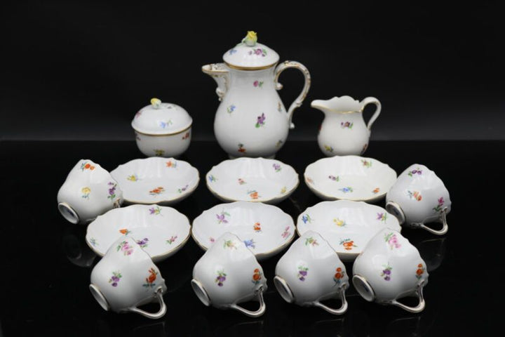 Meissen, mocha service, decor scattered flowers with gold, 15 pieces (220205)-