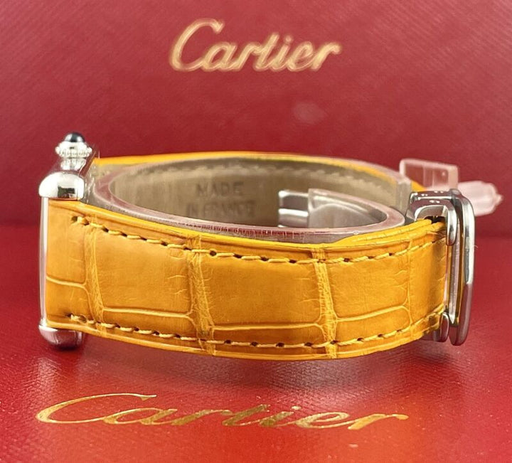 Cartier Tank 22mm 2416 Limited Edition Orange Quartz Lady Silver 925 Case Watch