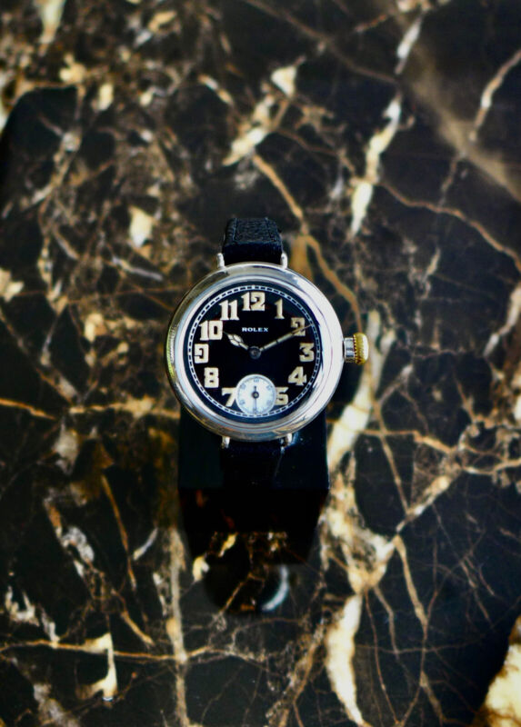 A EARLY VINTAGE 1914 WW1 GENTS BRITISH MILITARY ROLEX TRENCH SILVER LARGE 35mm