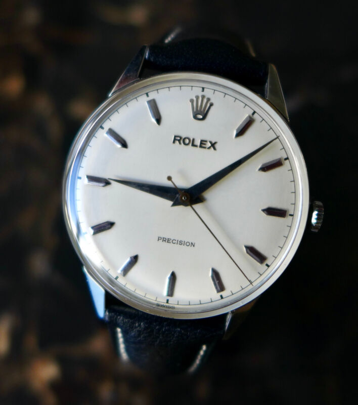 A STUNNING GENTS VINTAGE 1950s OVERSIZE (35MM) ROLEX PRECISION IN S/STEEL