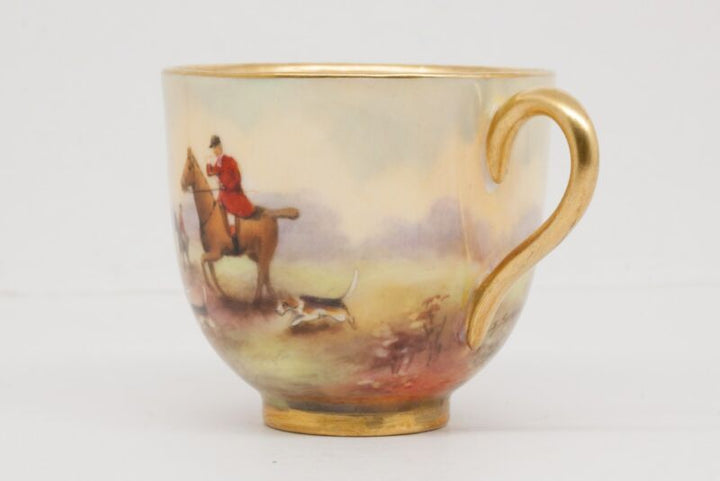 ロイヤルウースター デミタスカップ&ソーサー 手描き狩猟『ハンティングシーン』の風景