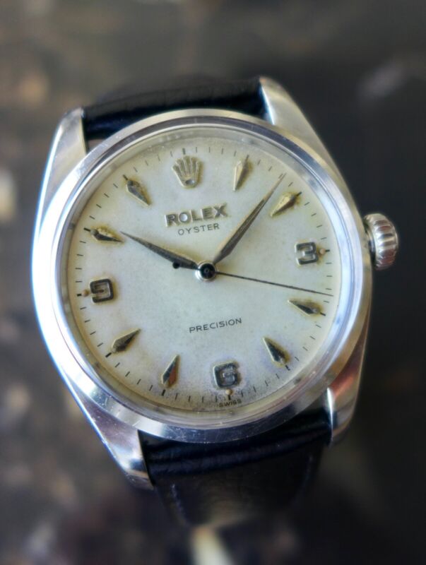 A BEAUTIFUL GENTS VINTAGE 1957 ROLEX OYSTER PRECISION 9/3/6 EXPLORER DIAL STEEL
