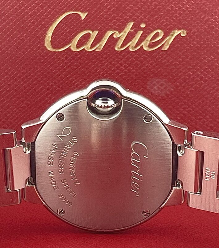 Cartier Ballon Bleu Ladies Watch 29mm Iced Out 6ct Diamonds Steel Quartz 3009