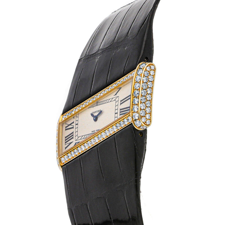 Cartier Diagonale De Cartier Quartz Gold Diamonds Ladies Strap Watch WJ302671