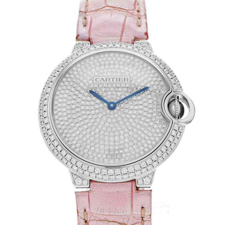Cartier Ballon Bleu WE902042 3262 Factory Pave Diamond 18k 36mm White Gold Watch