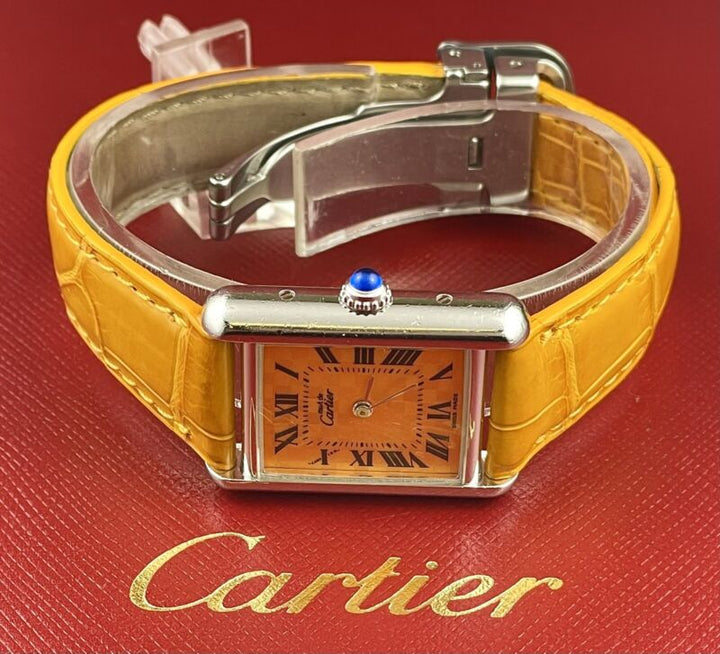 Cartier Tank 22mm 2416 Limited Edition Orange Quartz Lady Silver 925 Case Watch