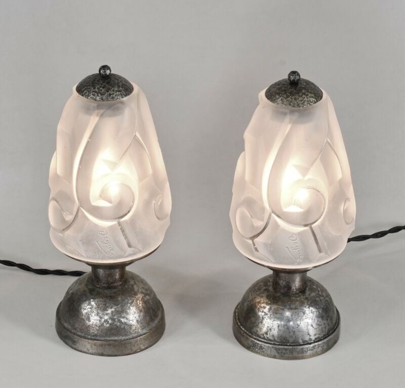 デュゲ　ペアのフランス製アールデコランプ　1930年