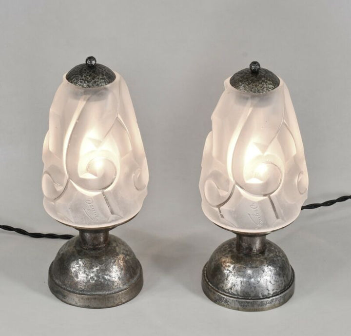 デュゲ　ペアのフランス製アールデコランプ　1930年