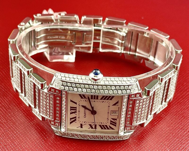 Cartier Tank Francaise 28mm Custom Iced Out 6ct Genuine Diamonds Ref 2302