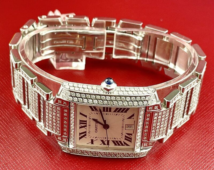 Cartier Tank Francaise 28mm Custom Iced Out 6ct Genuine Diamonds Ref 2302