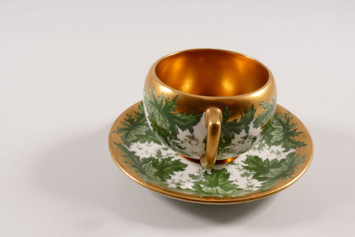 コールポート イギリス カップソーサー グリーン ワインリーブス ゴールド 1900年頃