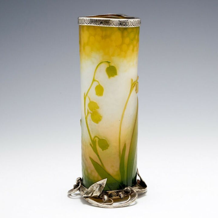 ドーム兄弟（ドームナンシー）鈴蘭の花とシルバー装飾の花瓶　1896-1900年代