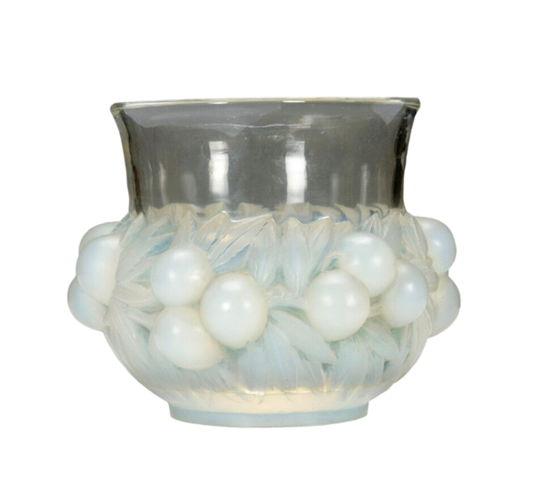 René LALIQUE: Opalescent ""Plums"" Vase.(Restorations)-