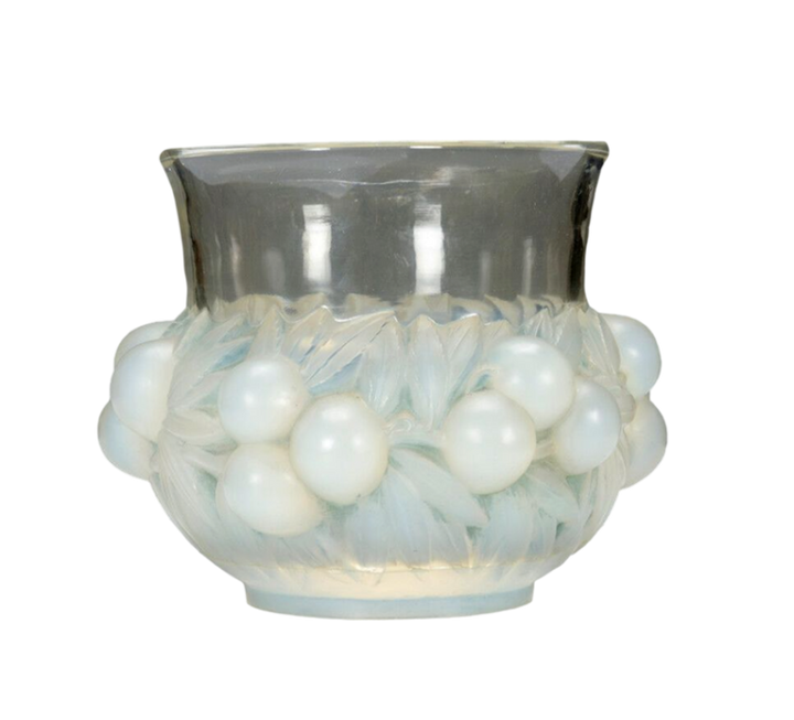 René LALIQUE: Opalescent ""Plums"" Vase.(Restorations)-