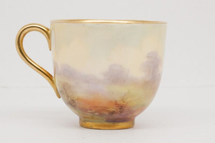 ロイヤルウースター デミタスカップ&ソーサー 手描き狩猟『ハンティングシーン』の風景