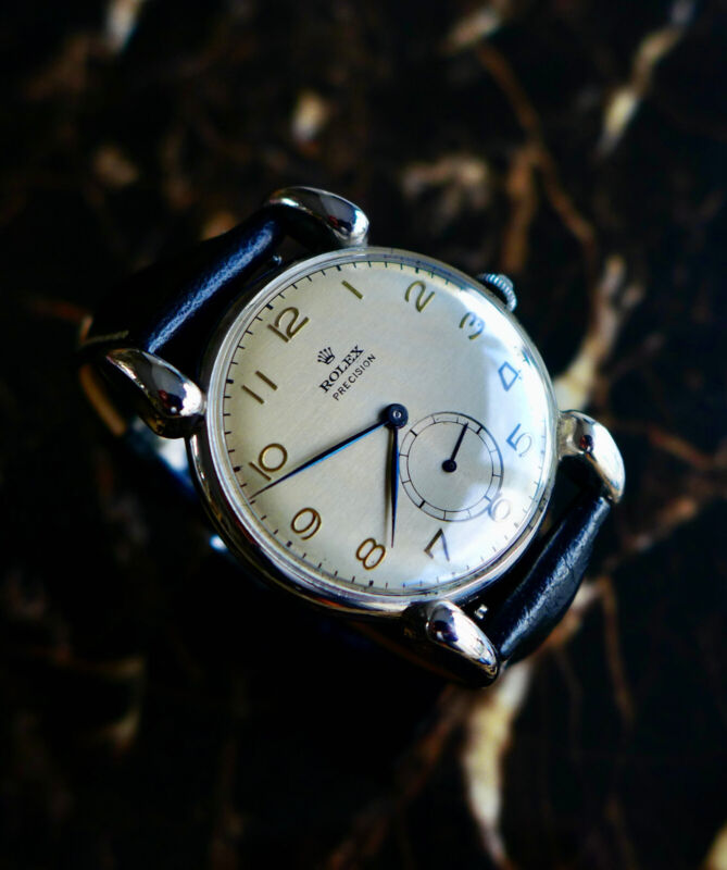A STUNNING GENTS VINTAGE 1940s "HORN LUGS" ROLEX PRECISION STAINLESS STEEL 4367