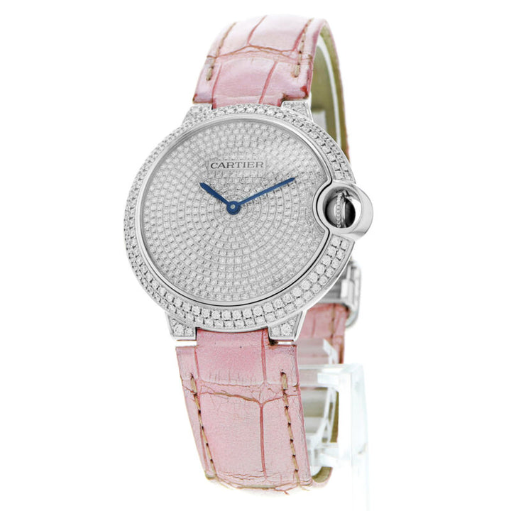 Cartier Ballon Bleu WE902042 3262 Factory Pave Diamond 18k 36mm White Gold Watch
