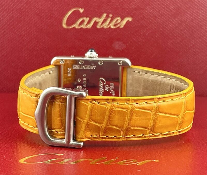 Cartier Tank 22mm 2416 Limited Edition Orange Quartz Lady Silver 925 Case Watch
