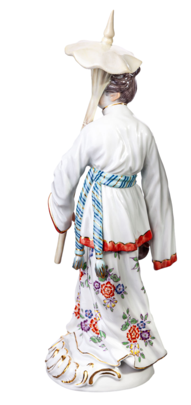 マイセンフィギュア 傘を持ったアジア人女性  J.J.ディーラー 外国人一級品 20cm