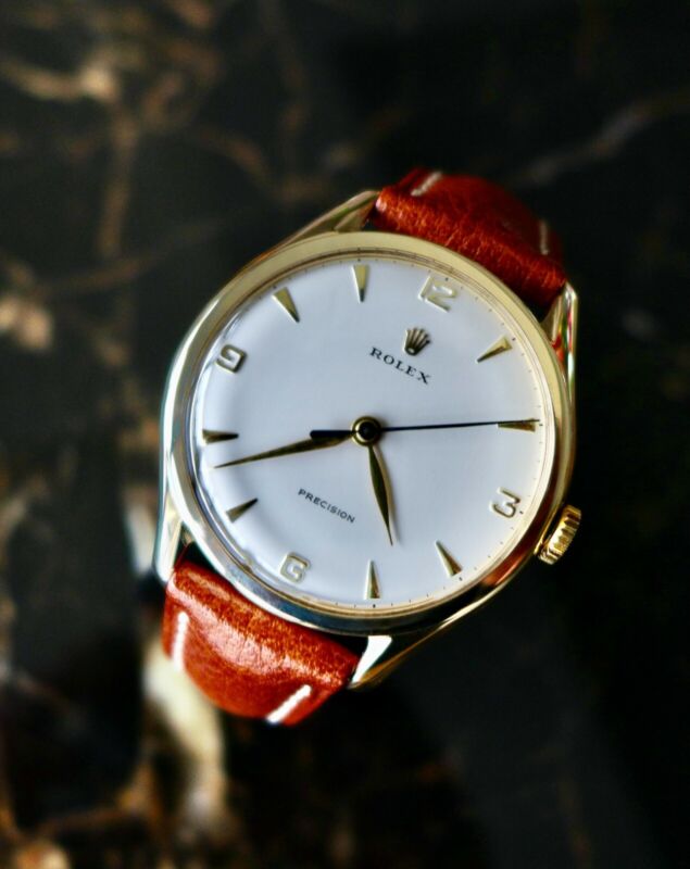 A BEAUTIFUL GENTS VINTAGE 1959 OVERSIZE (36mm) ROLEX PRECISION IN 9ct GOLD