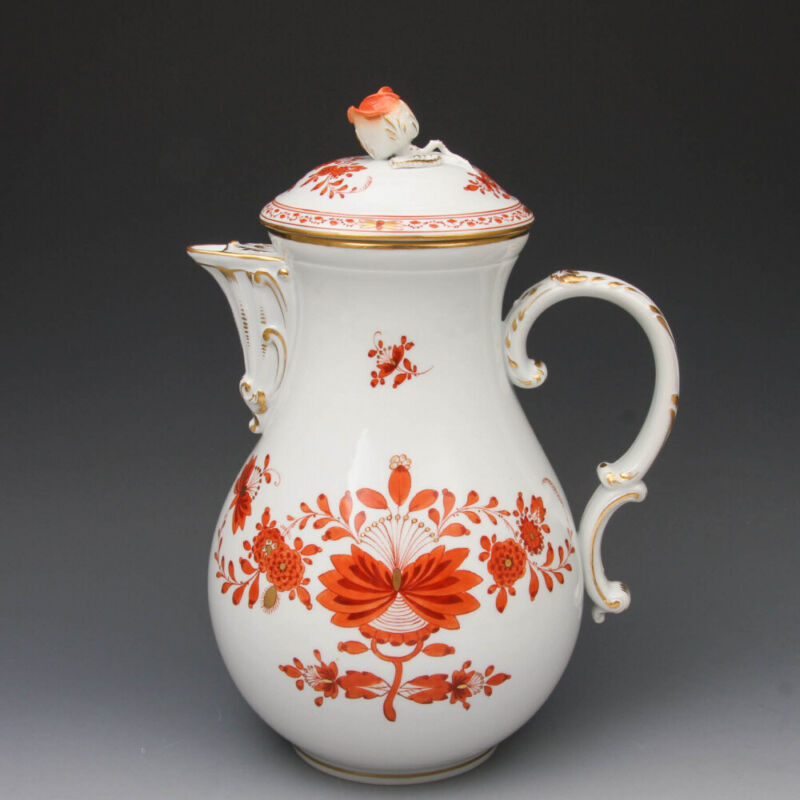 マイセン コーヒーサービス  1924年 インドの花　コーラルレッドペインティング