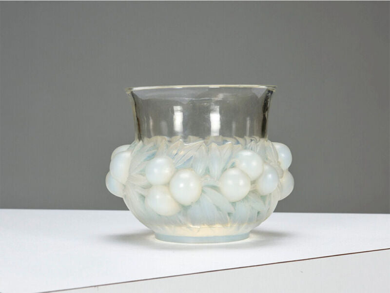 René LALIQUE: Opalescent ""Plums"" Vase.(Restorations)-