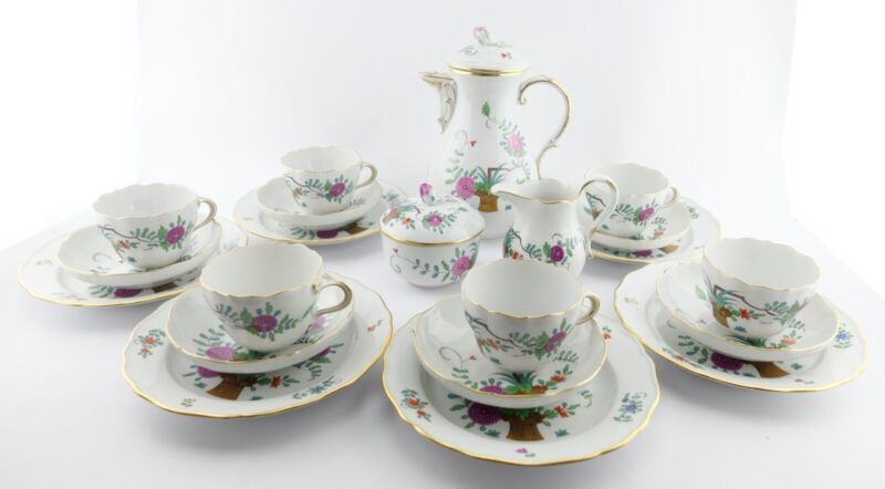21pcs Meissen Sheaves Pattern Decor Coffee Service Gold Edge 6 People MINT-