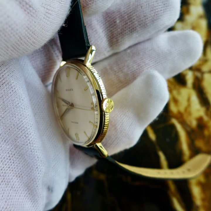 A STUNNING VINTAGE 1968 GENTS ROLEX PRECISION "COIN EDGE" IN 9k SOLID GOLD
