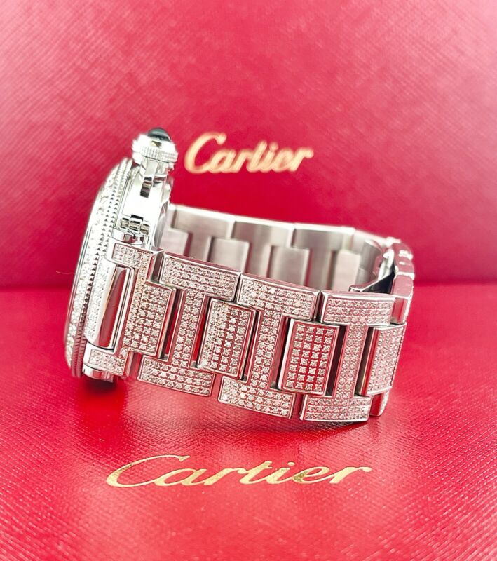 Cartier Pasha 40mm White Dial Custom Iced Out 8ct Genuine Diamonds Ref 2790