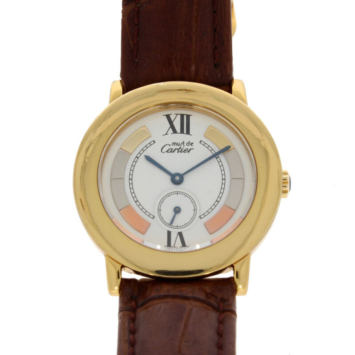 Cartier Must De Ronde Quartz Ladies Silver Gilt Vermeil Watch 1810-1