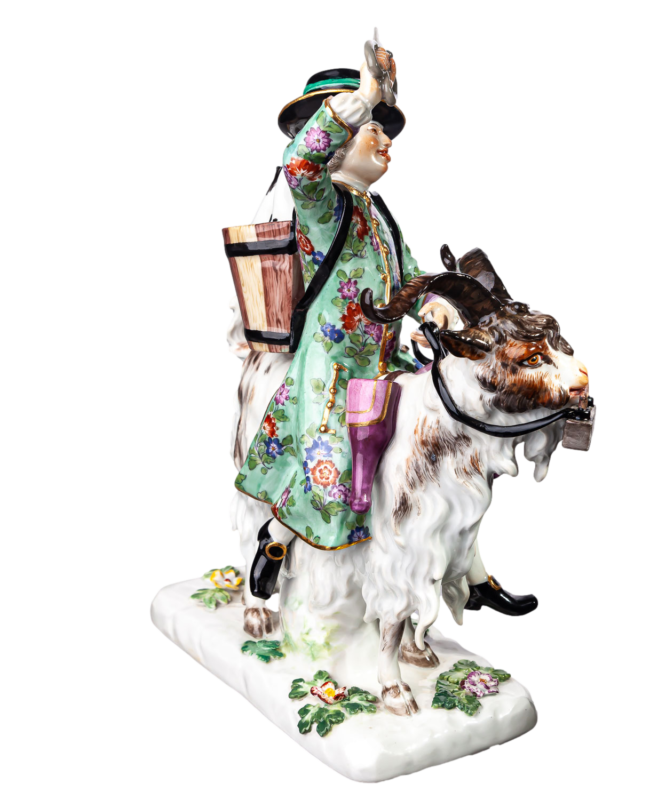 マイセン人形　「山羊に乗った仕立て屋」 by JJ.J ディーラー　一級品　1924-34年 21 cm-