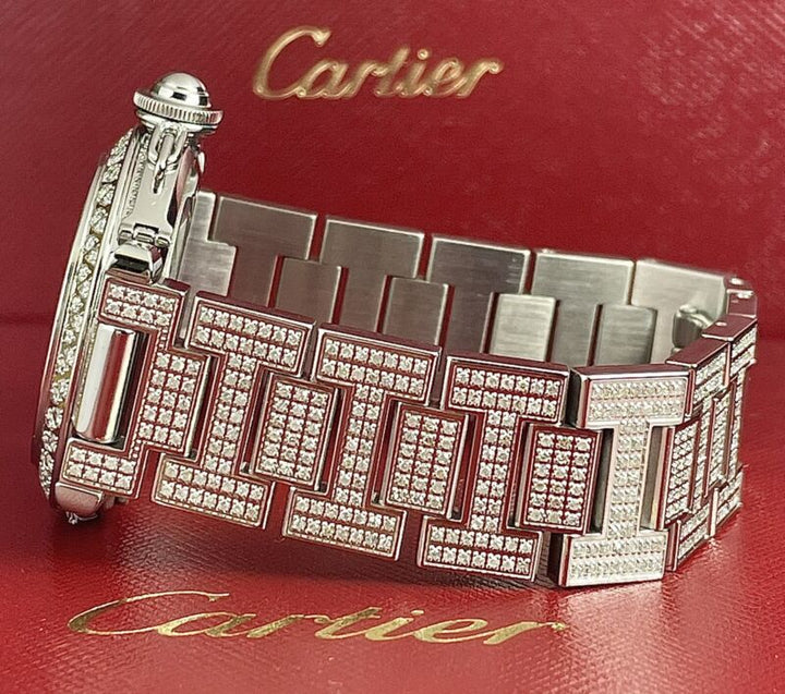 Cartier Pasha 35mm Ladies Auto Steel Watch Silver Dial Iced 6ct Diamonds 2324