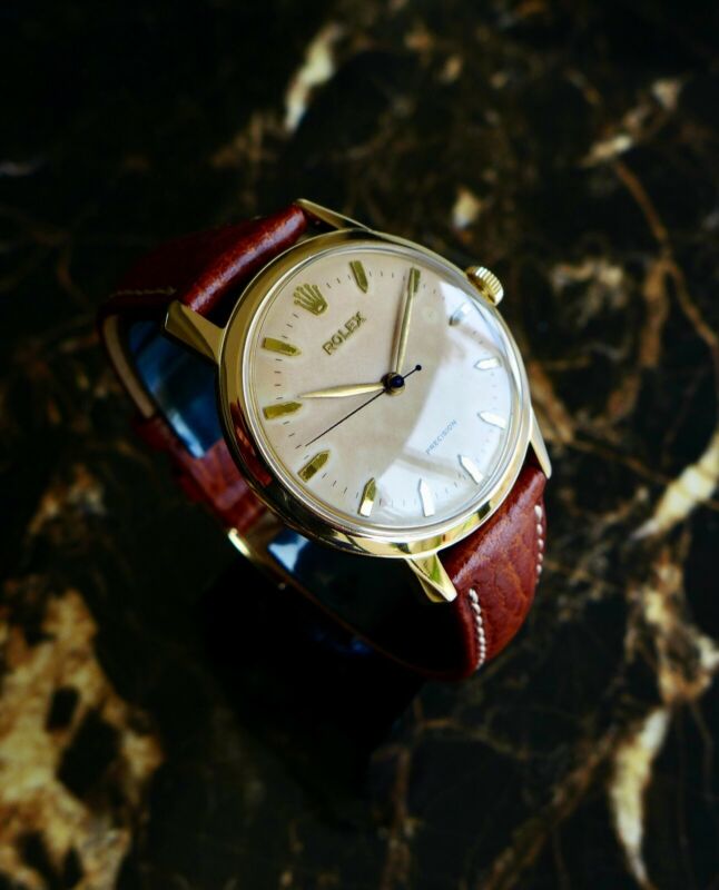 A STUNNING GENTS VINTAGE 1951 OVERSIZE (36MM) ROLEX PRECISION IN 18K SOLID GOLD