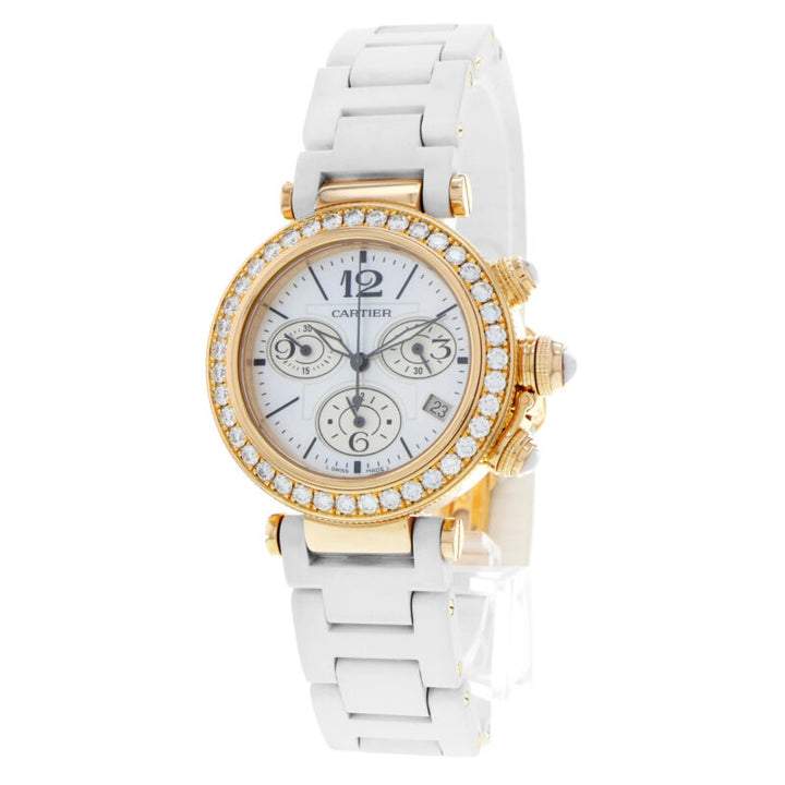 Cartier Pasha Seatimer WJ130004 3130 Diamond White MOP 18k 37mm Rose Gold Watch