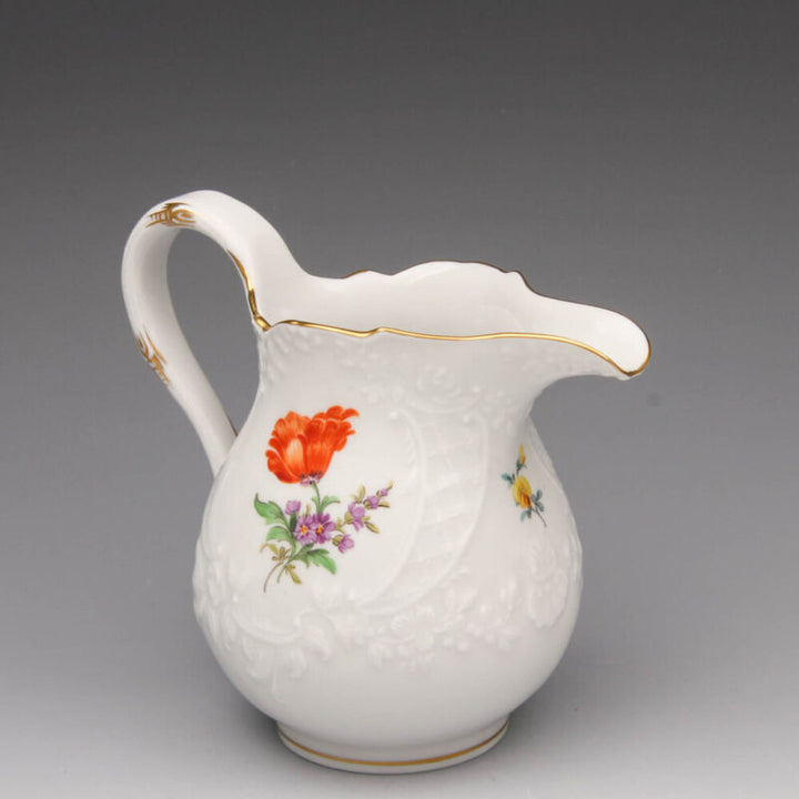 マイセン　ティーセット　2つ花とレリーフのカップ＆ソーサー＆プレート